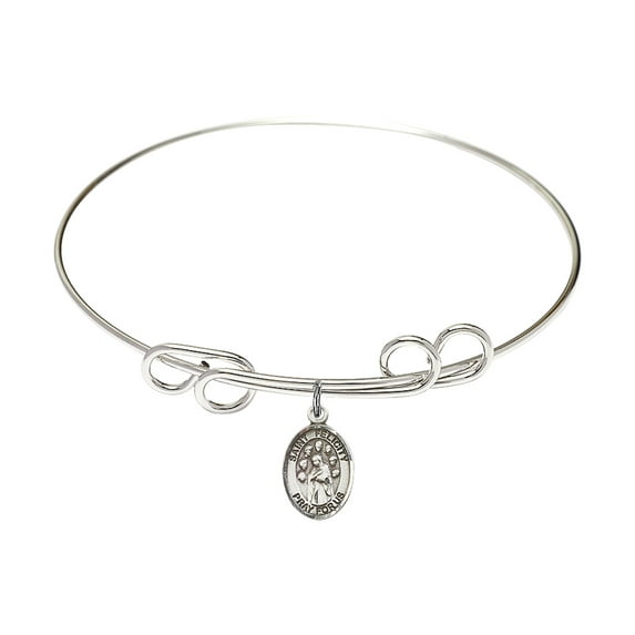 8 inch Round Double Loop Bangle Bracelet w/ St. Felicity in Sterling Silver