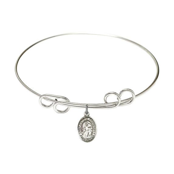 8 inch Round Double Loop Bangle Bracelet w/ St. Gabriel the Archangel in Sterling Silver