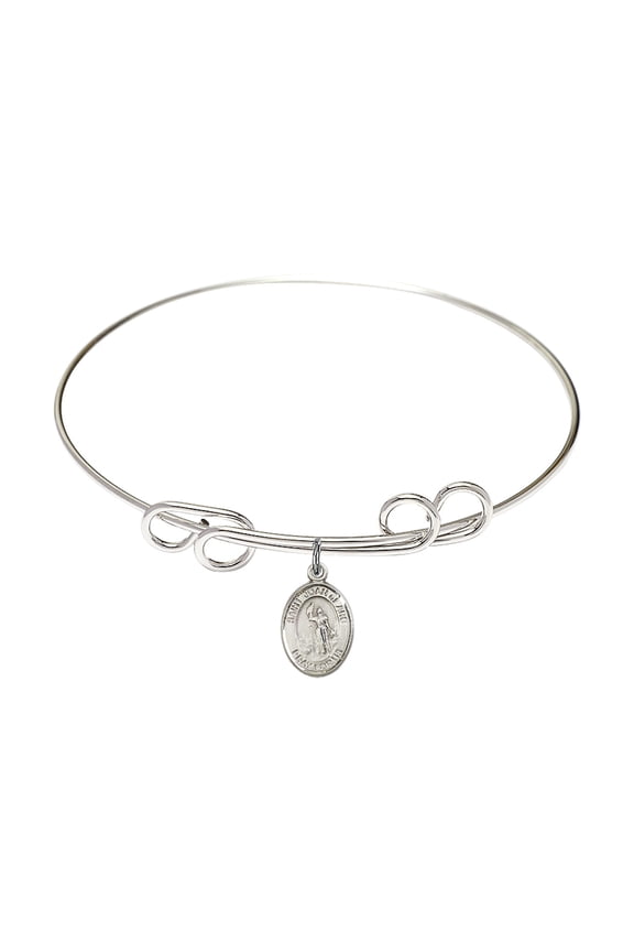 8 inch Round Double Loop Bangle Bracelet w/ St. Joan of Arc in Sterling Silver