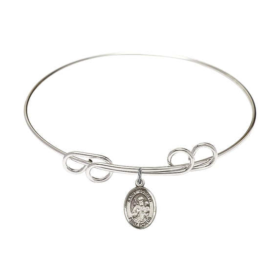 8 inch Round Double Loop Bangle Bracelet w/ St. Joseph in Sterling Silver