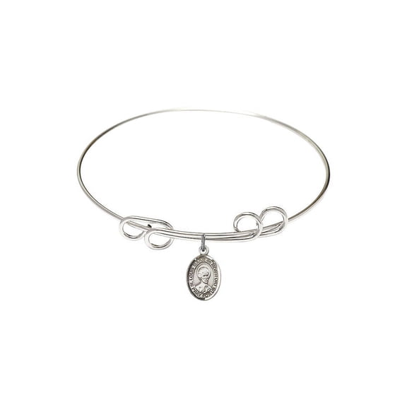 8 inch Round Double Loop Bangle Bracelet w/ St. Louis Marie de Montfort in Sterling Silver