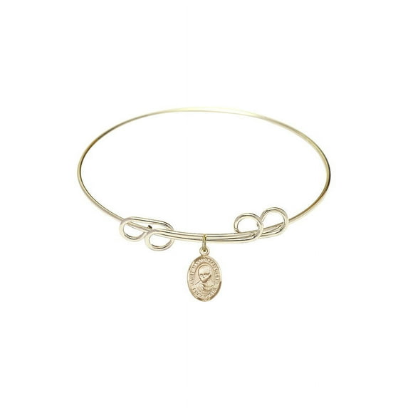 8 inch Round Double Loop Bangle Bracelet w/ St. Maximilian Kolbe in Gold-Filled