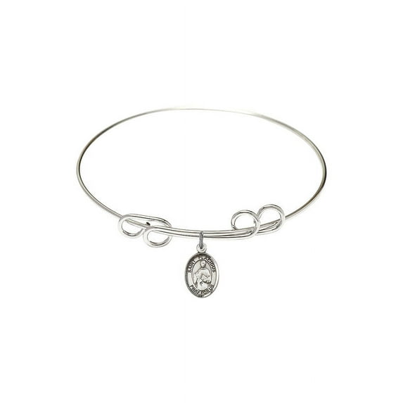 8 inch Round Double Loop Bangle Bracelet w/ St. Placidus in Sterling Silver