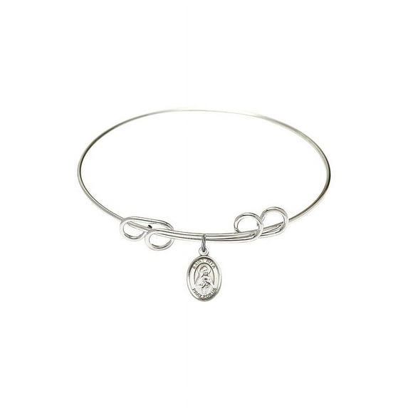 8 inch Round Double Loop Bangle Bracelet w/ St. Rita of Cascia in Sterling Silver