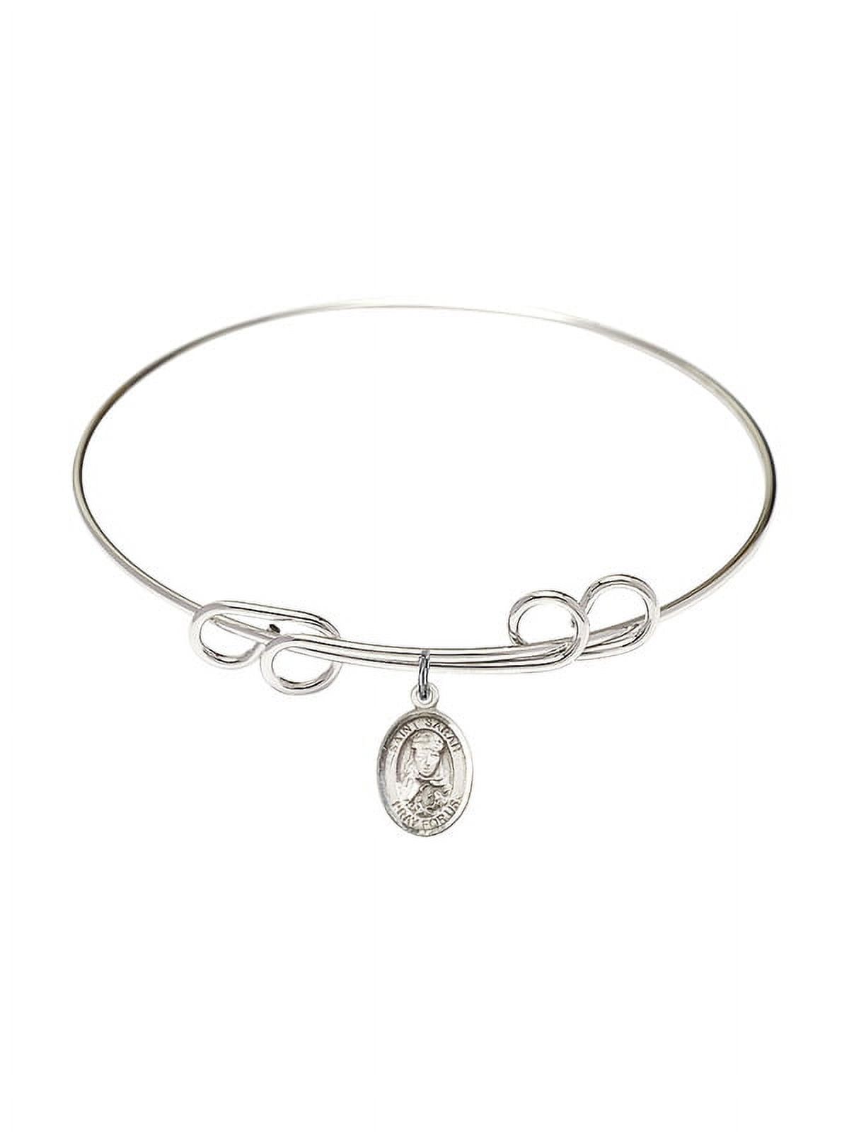 8 inch Round Double Loop Bangle Bracelet w/ St. Sarah in Sterling ...