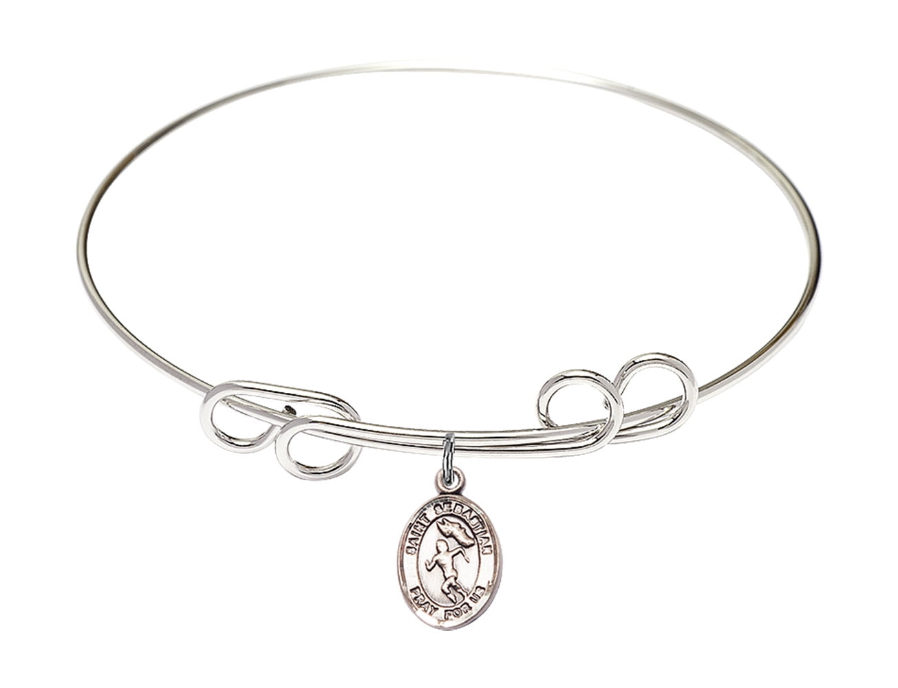 8 inch Round Double Loop Bangle Bracelet w/ St. Sebastian/Track&Field in Sterling Silver