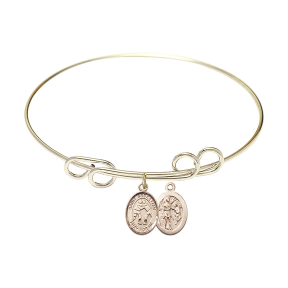 8 inch Round Double Loop Bangle Bracelet w/ St. Sebastian/Wrestling in Gold-Filled