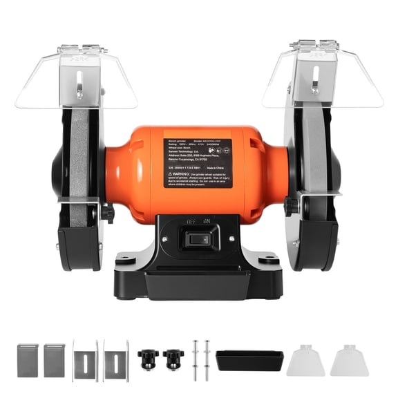 8 Inch Single Speed Bench Grinder with 350W 3.0A Induction Motor, 3450 RPM High-Speed Table Grinder, 36 and 60 Grit Wheels, Adjustable Eye Shields and Work Rests for Sharpening Grinding