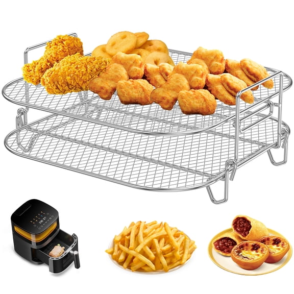 8 inch Square Air Fryer Rack, 2Pcs Stackable Stainless Steel Dehydrator Rack, Heat Resistant Air Fryer Accessories