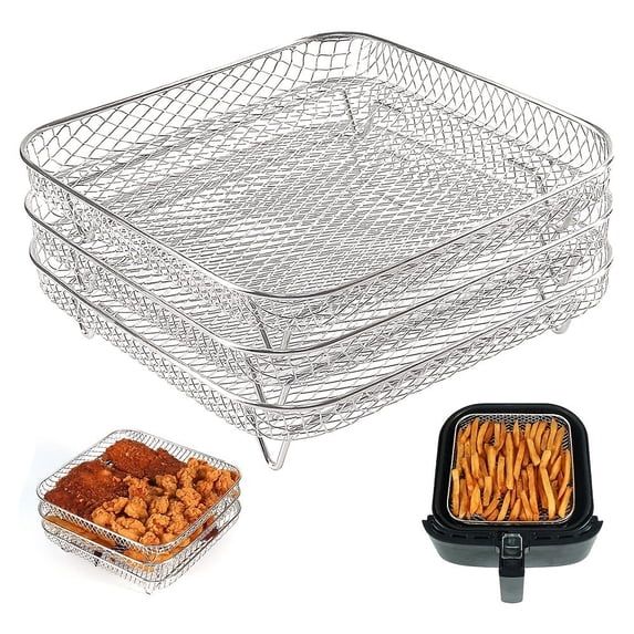 8 inch Square Air Fryer Rack, Set of 3, Stackable Multi-Layer Stainless Steel Dehydrator Rack, Square Air Fryer Accessories for Cosori, Instant Vortex, Nuwave Air Fryer, Ninja Foodi Grill
