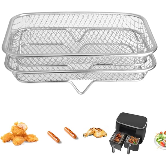 8 inch Square Air Fryer Rack Stainless Steel 2 Tier Stackable Dehydrator Racks Bacon Accessories for Ninja, Oven, Double Drawer Air Fryer Basket Grill Rack, Ninja Foodi Grill