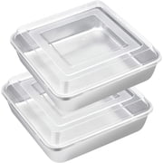 8 inch Square Cake Pan with Lid, Vesteel Non-Stick Stainless Steel Rectangle Brownies Baking Pan Set of 4, Non-Toxic & Warp Resistant, Rust Free & Dishwasher Safe 2 Pans + 2 Lids