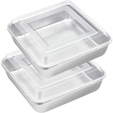 8 inch Square Cake Pan with Lid, Vesteel Non-Stick Stainless Steel Rectangle Brownies Baking Pan Set of 4, Non-Toxic & Warp Resistant, Rust Free & Dishwasher Safe (2 Pans + 2 Lids)