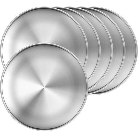 8 inch Stainless Steel Plates, 6 PCS Round Metal Dinner Plates,Unbreakable Dinner Dishes Plate Set,Reusable Camping Plate for Camping Serving Outdoor Home Kitchen(Silver)