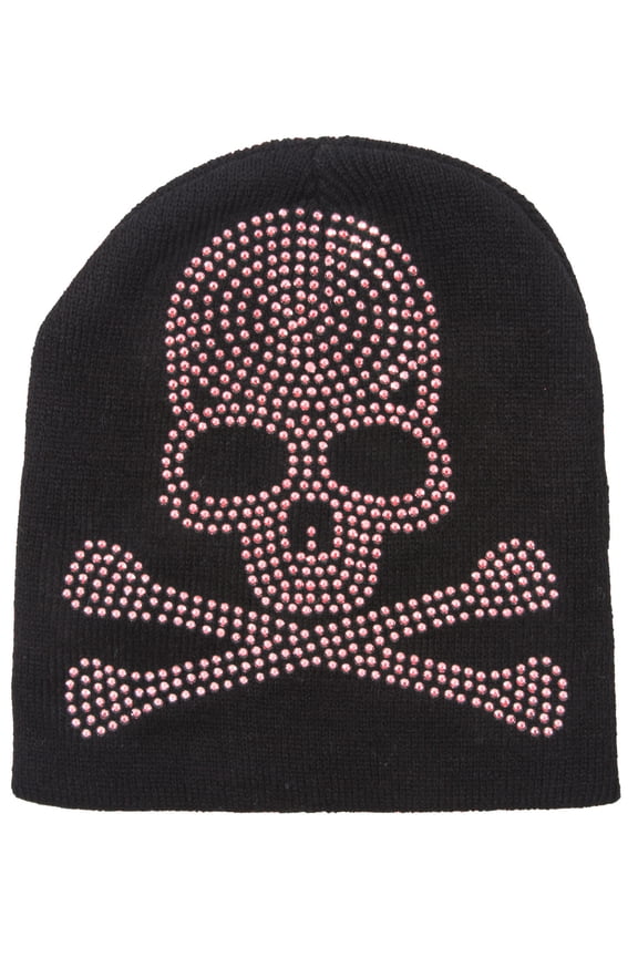 8 inch Studded Rhinestone Red Skull Beanie