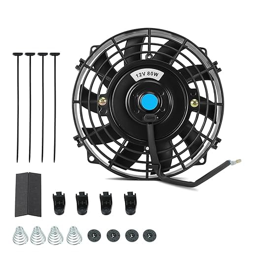 8 inch Universal Slim Radiator Cooling Fan, 12V 80W High-Performance Reversible Push/Pull Fan with Mount Kit, 800 CFM Airflow for Car, Truck, ATV