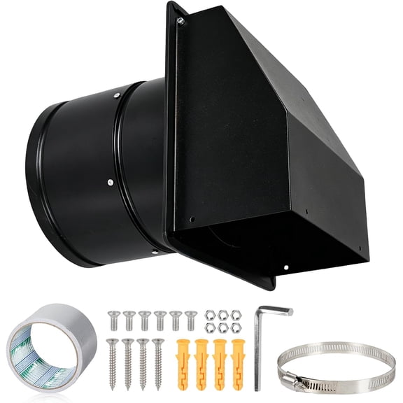 8 inch Wall Vent Cover with Hooded Cap, Galvanized Steel Exterior Wall Vent with Damper & Mesh Screen, for Bathroom Fan, Range Hood, Kitchen, Garage, Basement