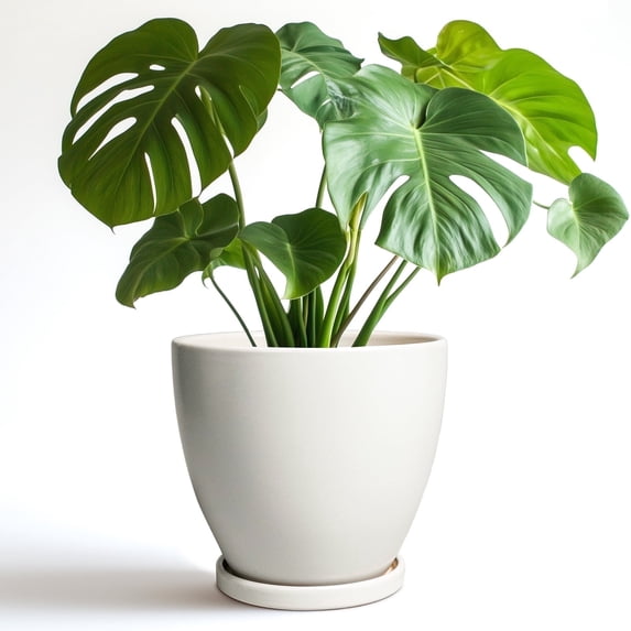 EPFamily 8 inch White Ceramic Planter with Saucer & Drainage, Modern Indoor Outdoor Pot for Houseplants, Flowers & Succulents