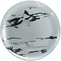 EcoQuality 8 inch White Plastic Round Salad Plate Silver Marble Design – Elegant Disposable Dinnerware for Weddings, Parties, and Events – Durable, Stylish, Reusable Tableware (10)