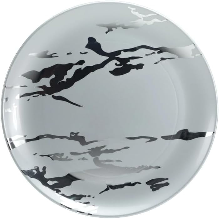 8 inch White Plastic Round Dinner Plate Silver Marble Design – Elegant ...