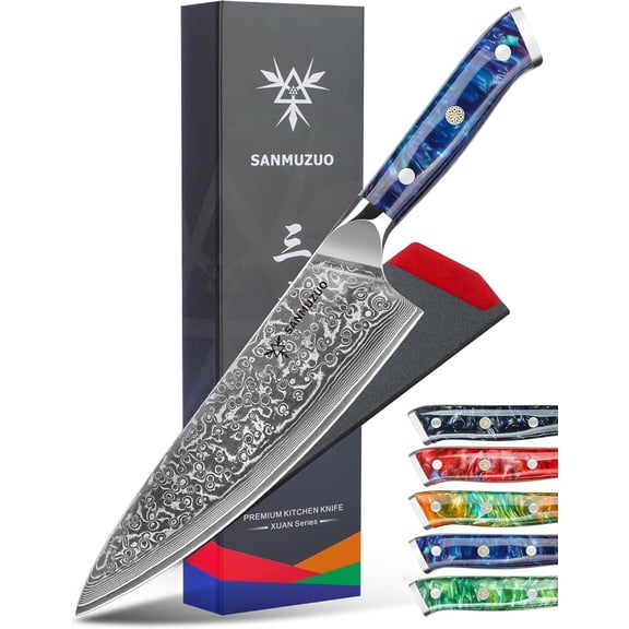 8 inch Xuan Series VG10 Damascus Steel Kitchen Knife Resin Handle Sapphire Blue