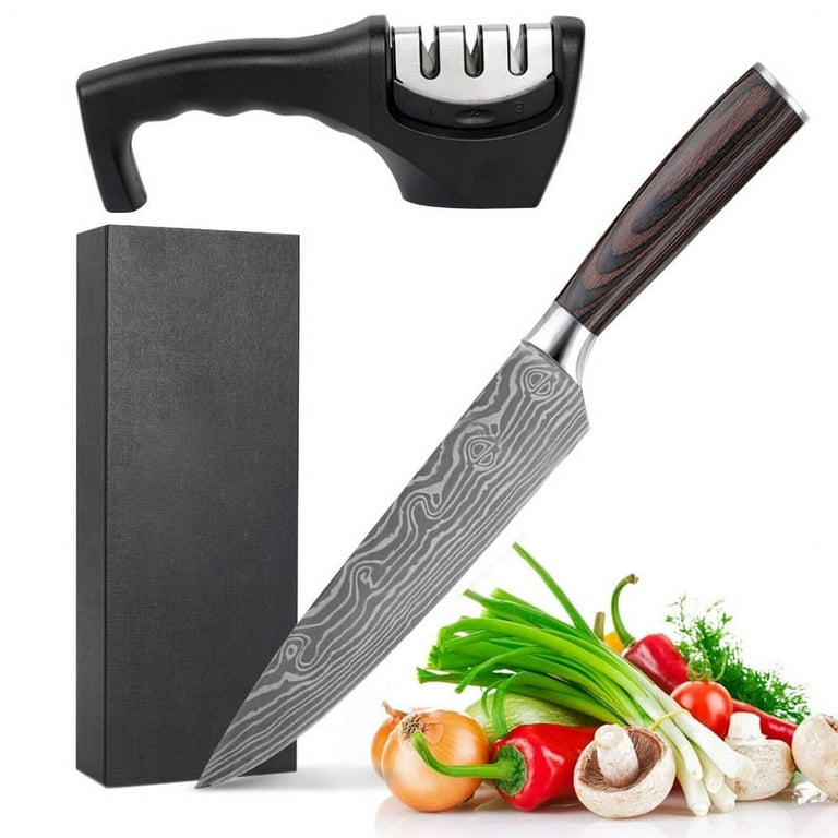 8 inch damascus pattern stainless steel kitchen knife set with