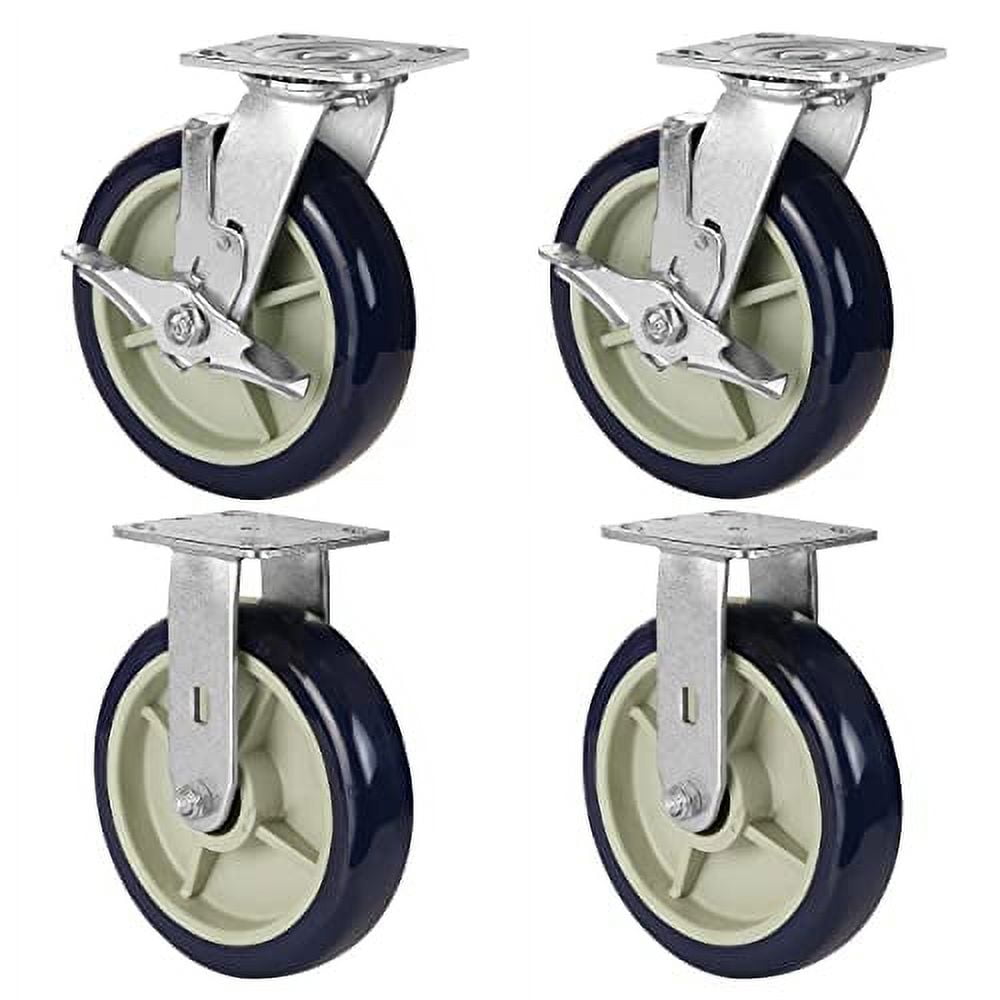 8 inch industrial caster, polyurethane on polypropylene wheel casters set of 4 heavy duty