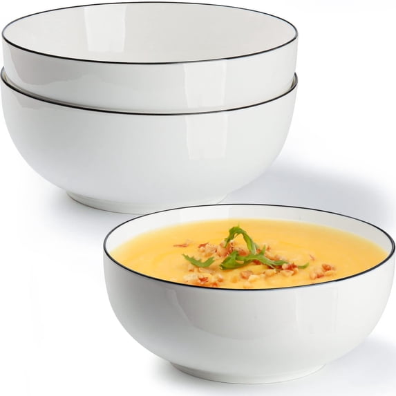 8 inches (60 fl oz) Black Rim Porcelain Serving Bowl Set
