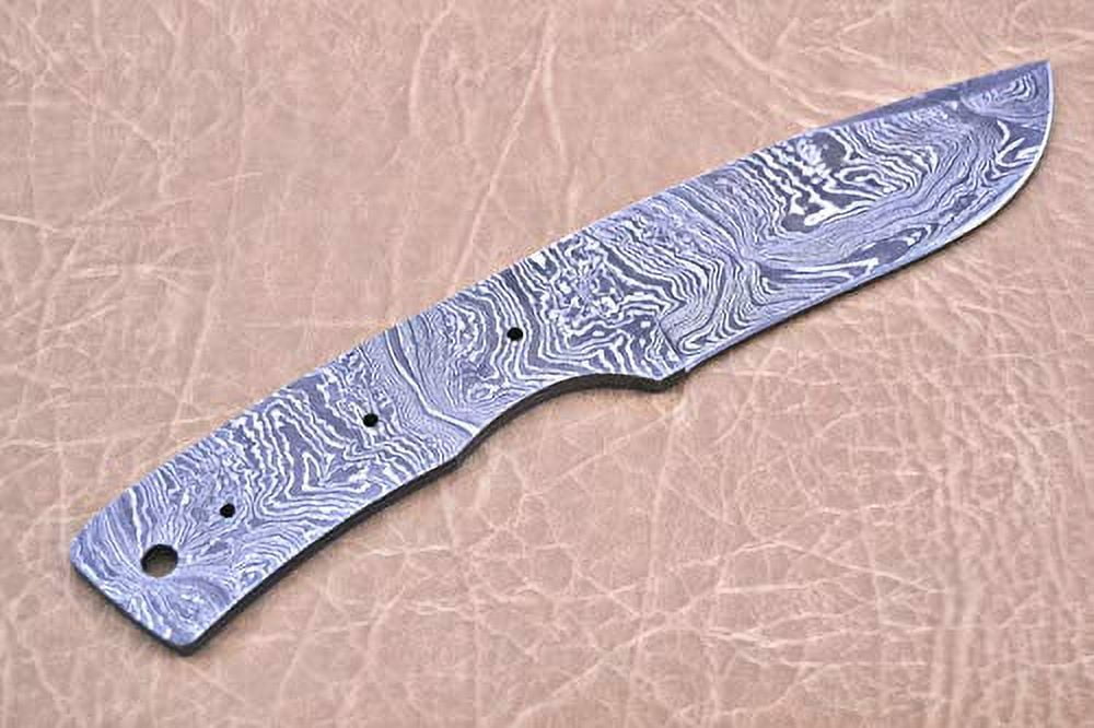 8 inches Long Blank Blade, Knife Making Supplies, Damascus Steel Blank Blade Hand Forged Skinning Knife with 3 Pins & an Inserting Hole Space 4" Long Blade with 4" Scale