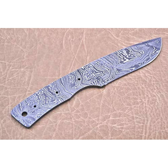 8 inches Long Blank Blade, Knife Making Supplies, Damascus Steel Blank Blade Hand Forged Skinning Knife with 3 Pins & an Inserting Hole Space 4" Long Blade with 4" Scale