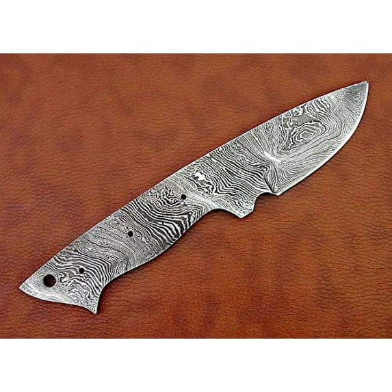 8 inches Long Hand Forged Damascus Steel Straight Back Blank Blade Skinning Knife, 4" Scale Space with 3 Pin Hole & an Inserting Hole Space 3 inches Cutting Edge