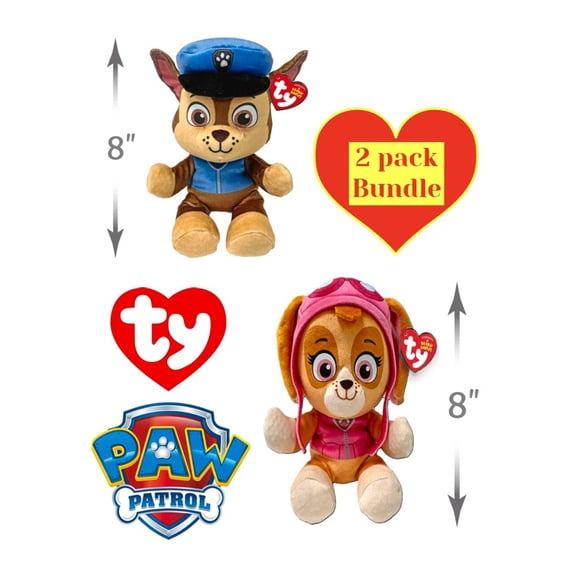 8-inches Paw Patrol Chase Shepherd Dog & Skye Cockapoo Dog Beanie Babies Soft Body Bundle of 2 Characters
