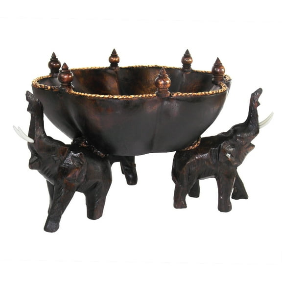 8 inches Triumphant Elephants Carved Rain Tree Wooden Bowl - Fair Trade Handicraft