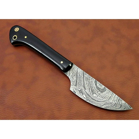 8 inches long Damascus steel kitchen utility knife, Buffalo horn scale with pins and lace hole
