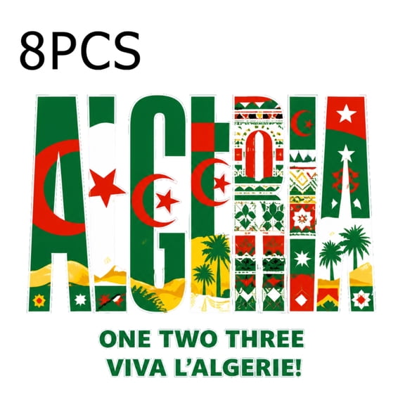 8 large-sized iron-on transfer sheets , DTF Transfer Ready to Press for T-Shirts, Algerian Flag Pattern Palm Trees, Waterproof Heat Transfer Vinyl for Apparel28CM-11.02in