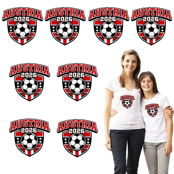 8 large-sized iron-on transfer sheets , DTF Transfer Ready to Press for T-Shirts, Austria 2026 Soccer Shield Design, Waterproof Heat Transfer Vinyl for Apparel28CM-11.02in