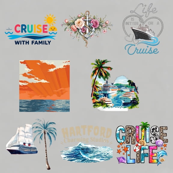 8 large-sized iron-on transfer sheets , DTF Transfer Ready to Press for T-Shirts, Cruise With Family Life Is Better On A Cruise Sunset Ocean View Tropical Island Cruise Sailboat Palm Tree