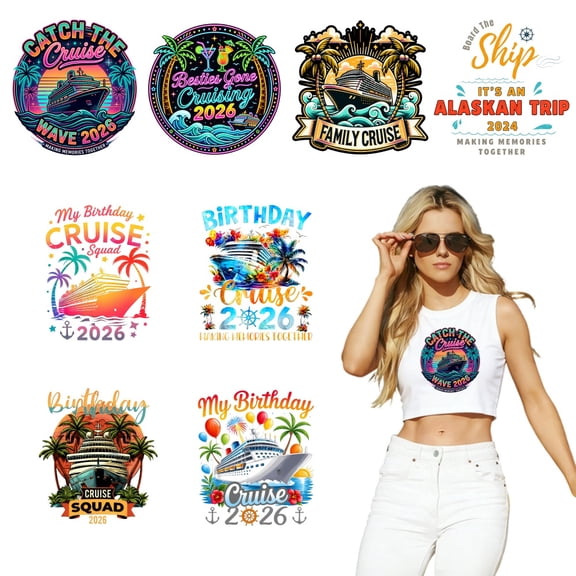 8 large-sized iron-on transfer sheets , DTF Transfer Ready to Press for T-Shirts, Cruise Ship Palm Trees Sunset Ocean , Waterproof Heat Transfer Vinyl for Apparel28CM-11.02in