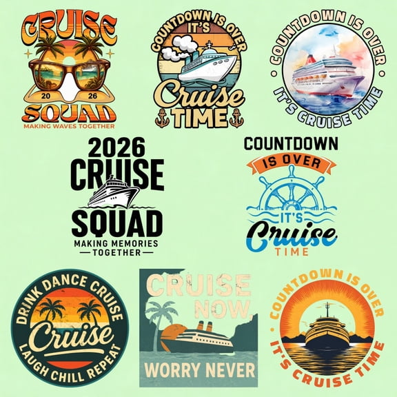 8 large-sized iron-on transfer sheets , DTF Transfer Ready to Press for T-Shirts, Cruise Squad Countdown Over Cruise Time , Waterproof Heat Transfer Vinyl for Apparel28CM-11.02in