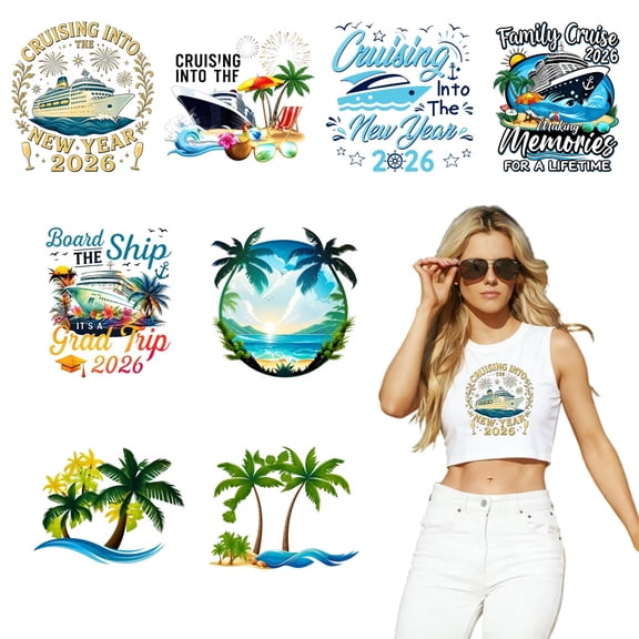 8 large-sized iron-on transfer sheets , DTF Transfer Ready to Press for T-Shirts, Cruising Into New Year 2026 , Waterproof Heat Transfer Vinyl for Apparel28CM-11.02in