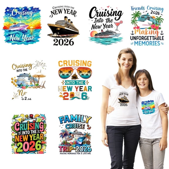 8 large-sized iron-on transfer sheets , DTF Transfer Ready to Press for T-Shirts, Cruising Into The New Year 2026 , Waterproof Heat Transfer Vinyl for Apparel28CM-11.02in