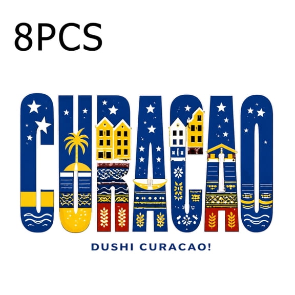 8 large-sized iron-on transfer sheets , DTF Transfer Ready to Press for T-Shirts, Curacao Island Architecture Pattern, Waterproof Heat Transfer Vinyl for Apparel28CM-11.02in