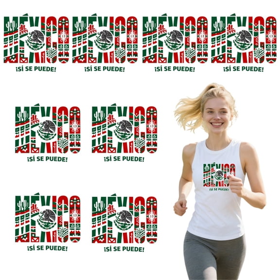 8 large-sized iron-on transfer sheets , DTF Transfer Ready to Press for T-Shirts, Mexico Flag Pattern Design Print, Waterproof Heat Transfer Vinyl for Apparel28CM-11.02in