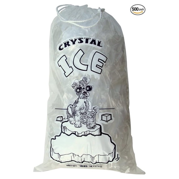 8 lb Ice Bags with Drawstrings 11 in x 18 in x 1.4 mil Case:500 Heavy Duty Grade
