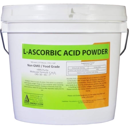 Duda Energy Food Grade L-Ascorbic Acid Powder, 99.98+% Purity Vitamin C, 8 lb Pail
