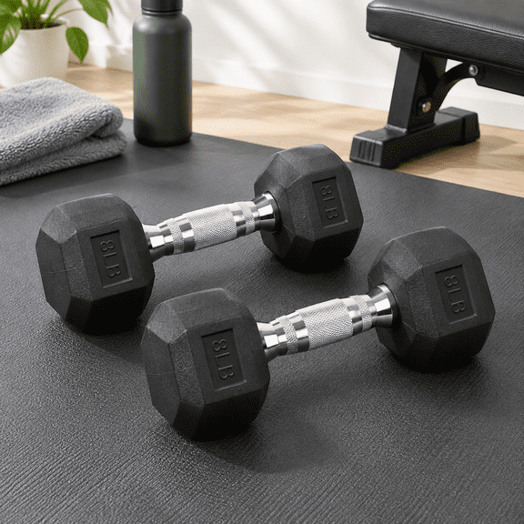 8 lb Pair Single/Pair Hex Rubber Coated Cast Iron Dumbbells for Exercises