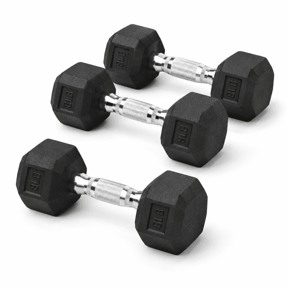 8 lb Pair Single/Pair Hex Rubber Coated Cast Iron Exercise Dumbbells