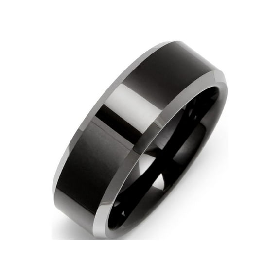 8 mm Black Tungsten Ring with Beveled Edges, Ring Sizes 9 to 13