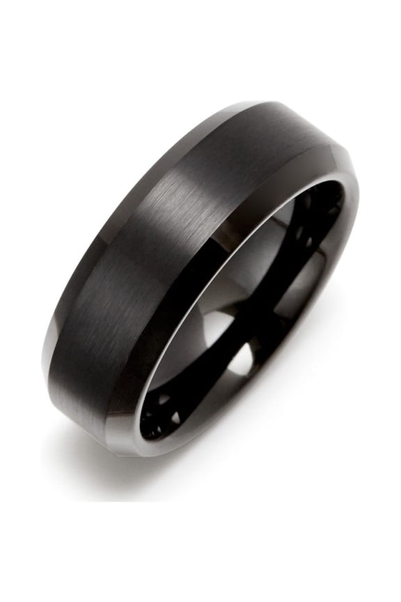 8 mm Black Tungsten Ring with Beveled Edges, ring sizes 9 to 13