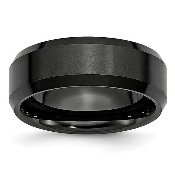 8 mm Ceramic Black Beveled Edge Brushed & Polished Band - Size 7.5